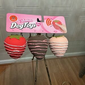 Brand New valentine Fofos Silicone strawberry  Pack Of 3 Dog Toy With Squeaker.